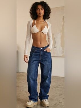 NWT PLT Label Cream Sheer Mesh Strappy Cross Front Long Sleeve Bralette - Size 8
